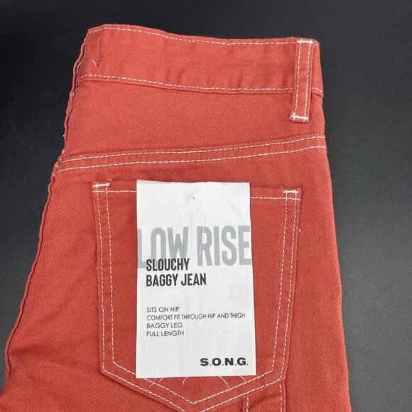 NWT S.O.N.G. Womens 0/24 Orange Cargo Carpenter Low Rise Jeans Y2K Slouchy Baggy - Picture 3 of 9